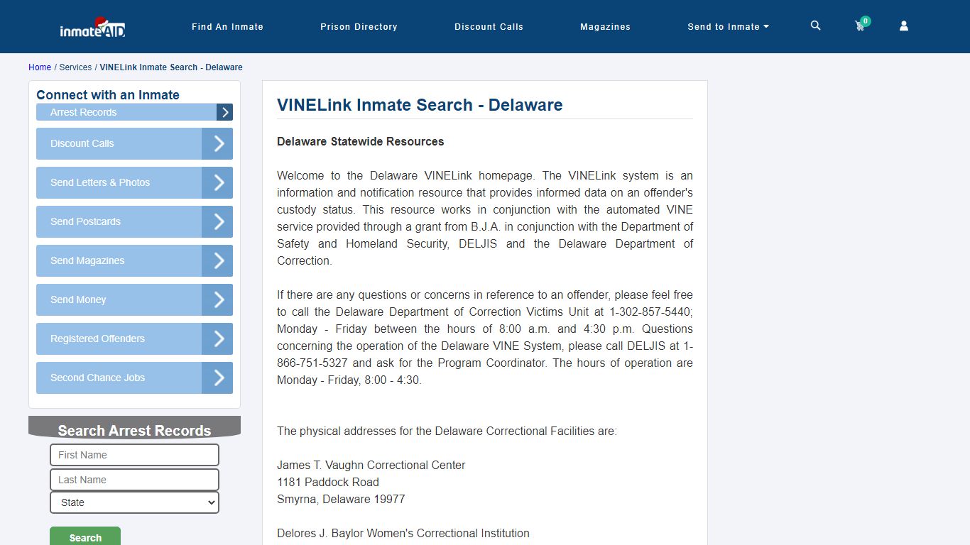 VINELink Inmate Search - Delaware